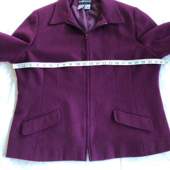 SAG HARBOR Blazer Burgundy Wine Purple Wool Jacket Cardigan Coat Zip Front Sz 18 - Picture 7 of 9